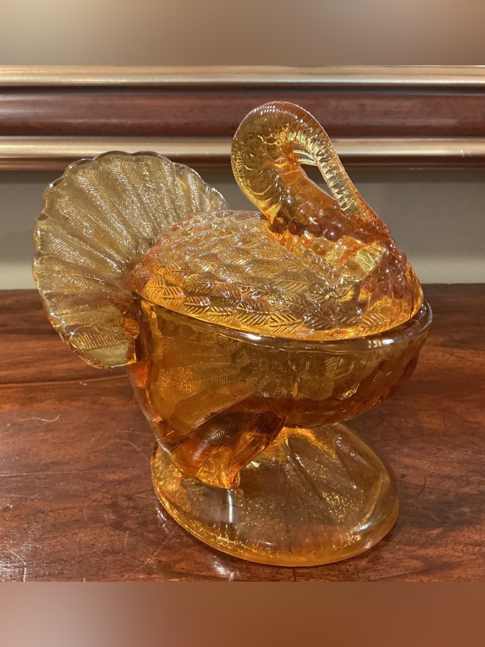 Amber Glass Turkey Candy Dish - Decorative Home Art